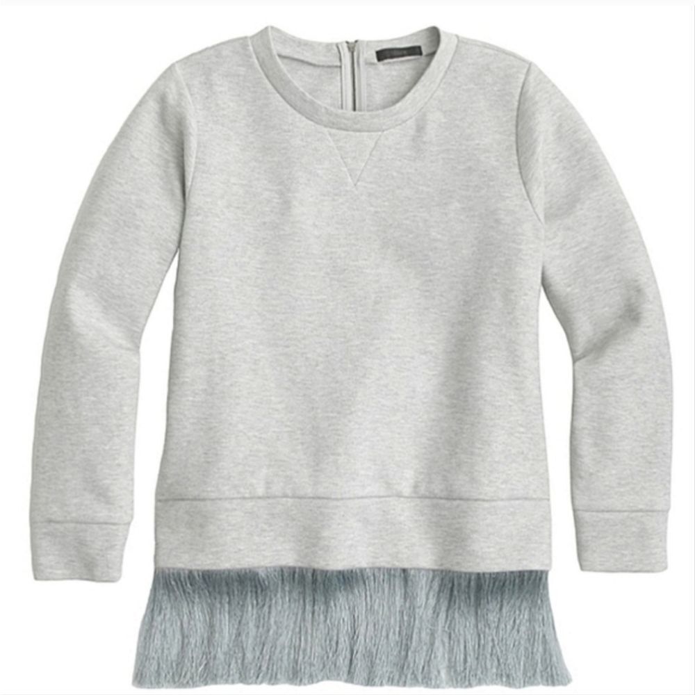 J CREW gray long sleeve‎ crew neck fringe detail sweatshirt S